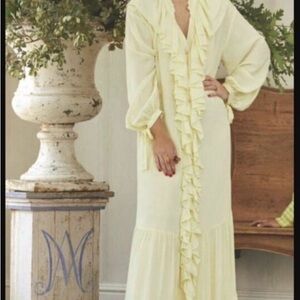Mango Elegant Ruffled Long Sleeve Maxi Dress in Pale Yellow